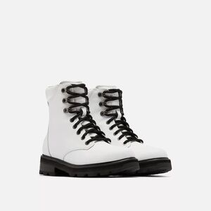 SOREL WOMEN'S LENNOX LACE STKD WP BOOT WHITE BLACK Size 9.5